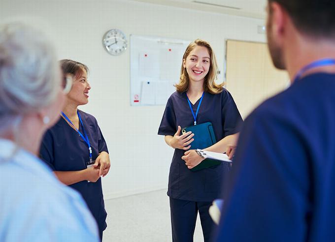 clinic specialists smiling and talking